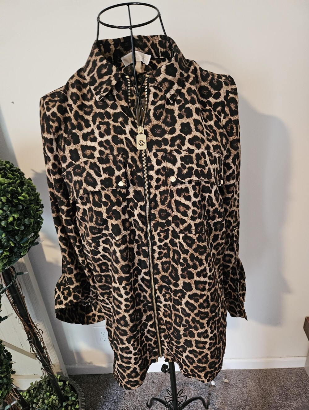 Michael Kors Leopard Print Zip-Front Women's Jacket - Brown/Black NWT Sz S